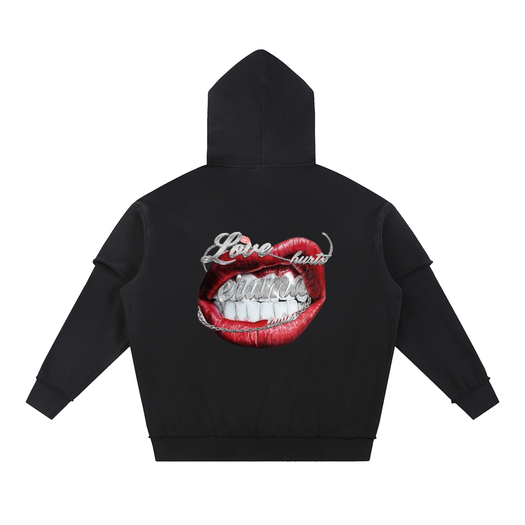 Snow Washed Raw Edge Double Layered Hoodie