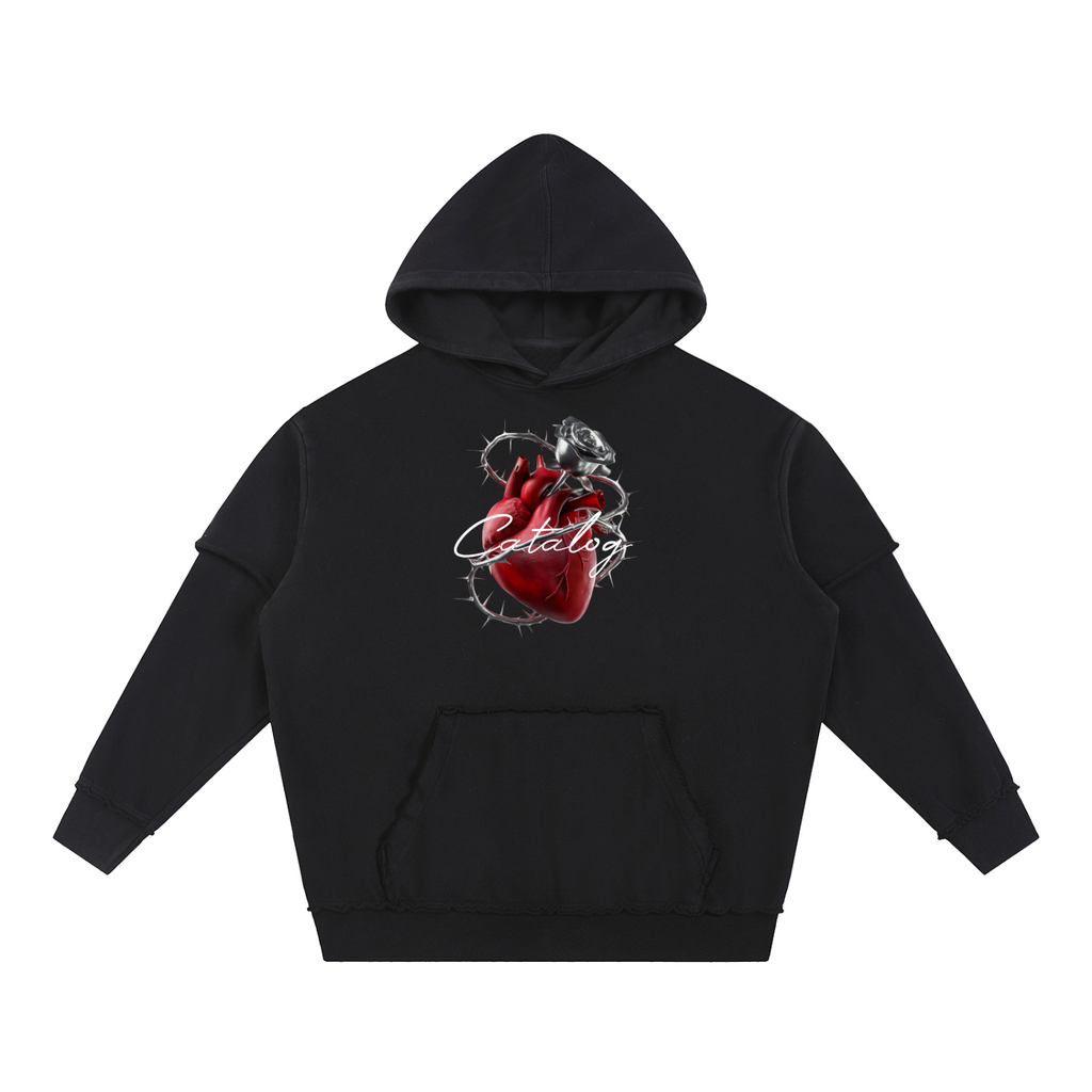 Snow Washed Raw Edge Double Layered Hoodie