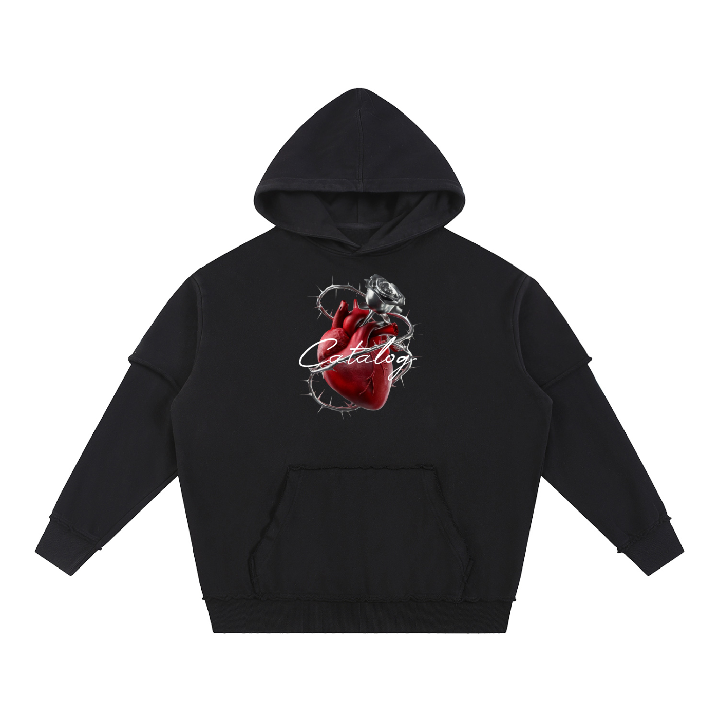 Snow Washed Raw Edge Double Layered Hoodie