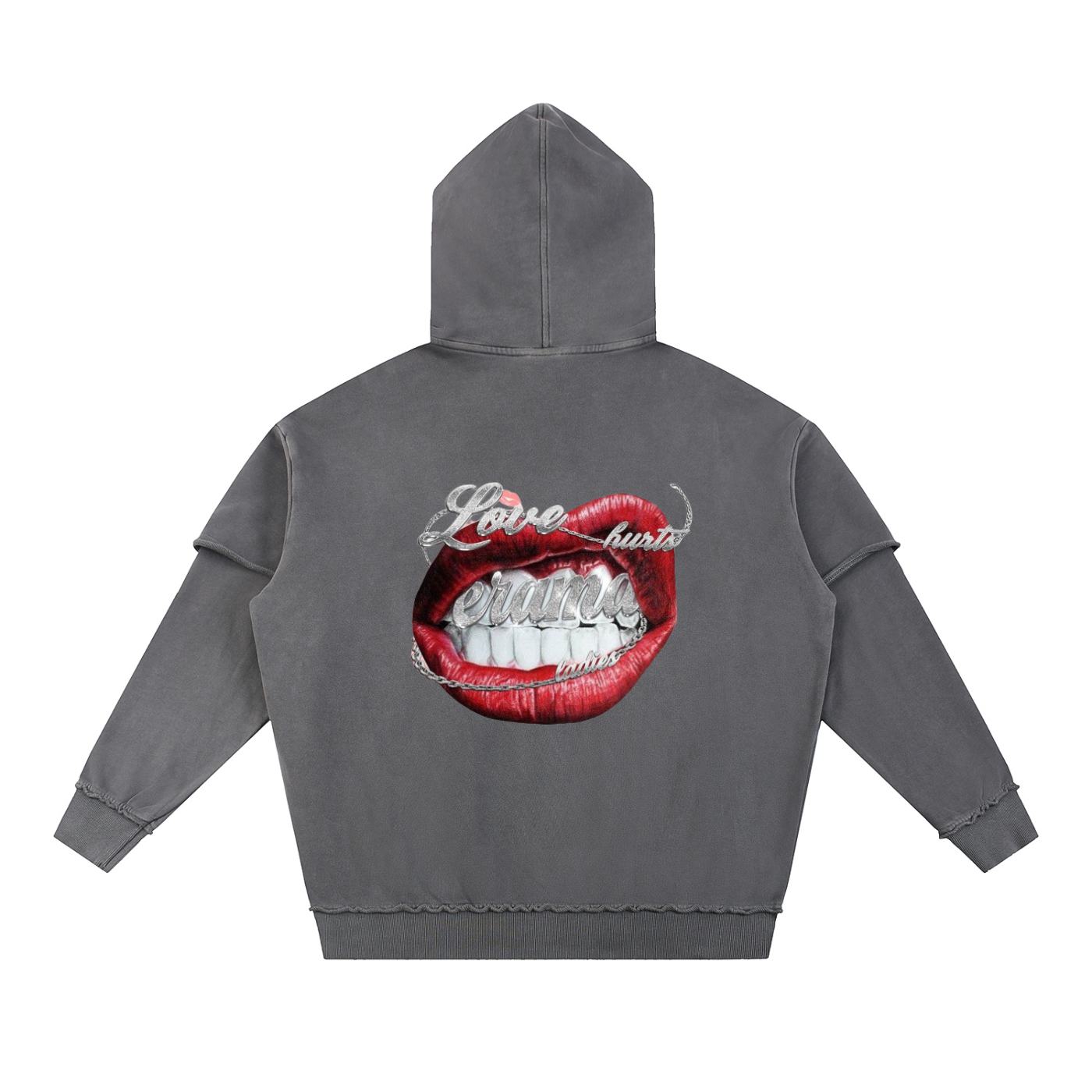 Snow Washed Raw Edge Double Layered Hoodie